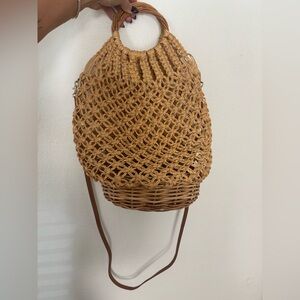 Serpui Marie Womens Natural Straw Basket Bag  15x9x9 with leather strap